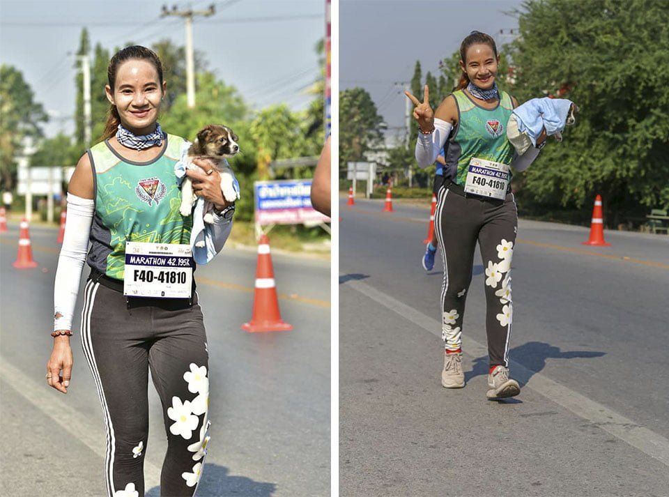 Rescata cachorro en maratón