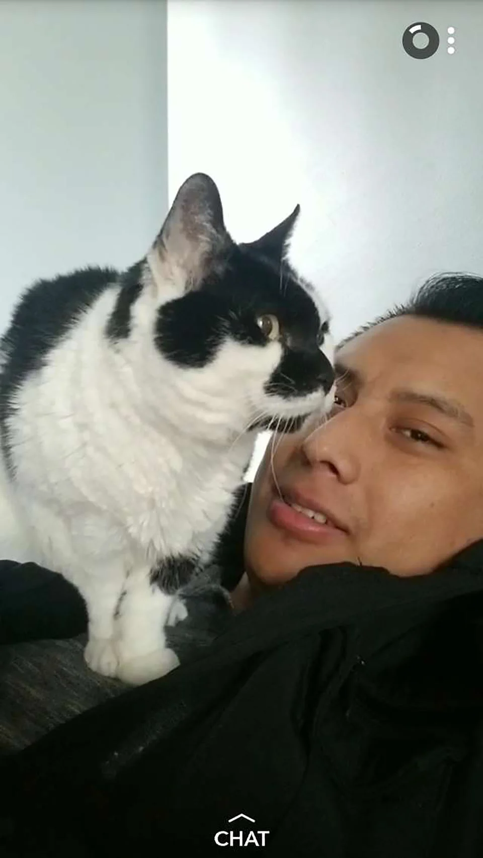 Hombre y gatita mayor