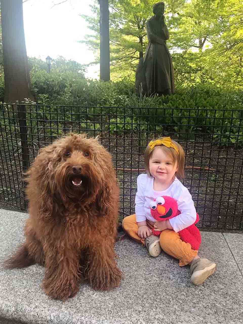 Perrito se levanta durante la noche para ayudar a dormir a una niña que llora 7 Perrito y niña en espacio libre
