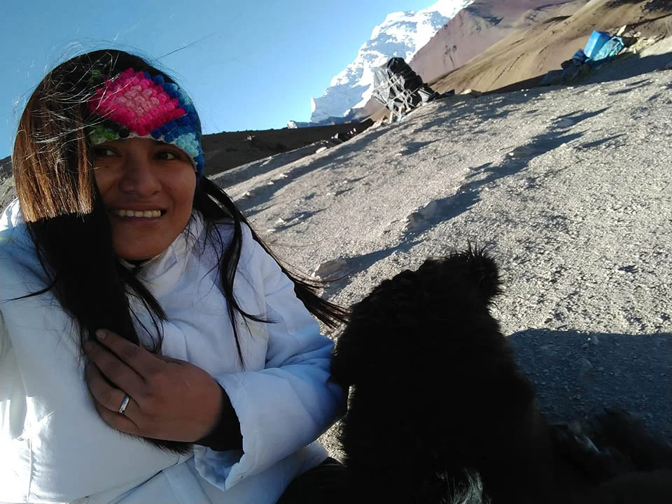 Perrito guía a los visitantes de la famosa Montaña de los Siete Colores a cambio de cariño 3 Turista y perro amigable