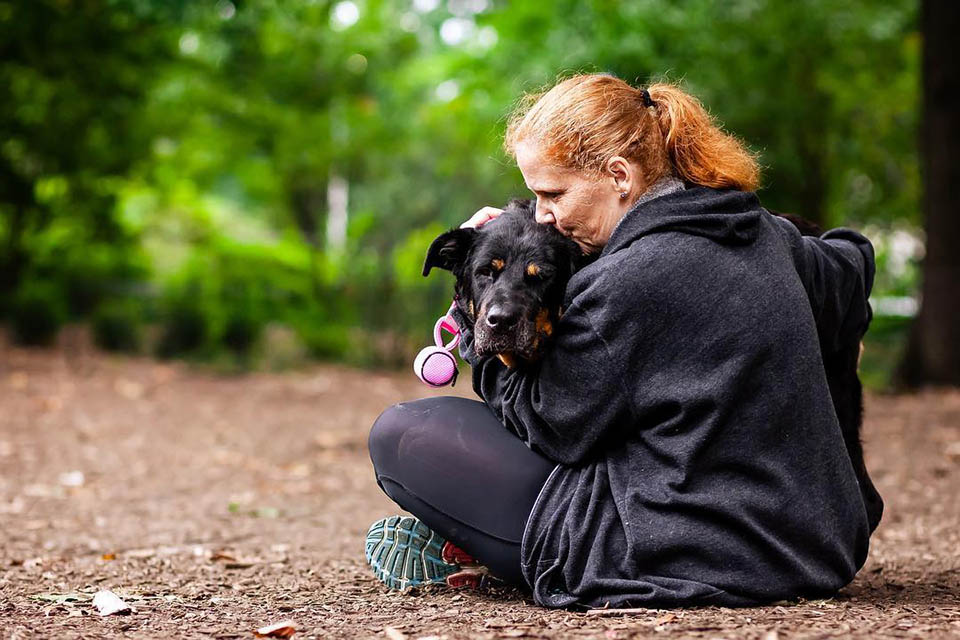 Iniciativa brinda a perros mayores y terminales un hogar para sus últimos días 4 Mujer brinda cariño a perro