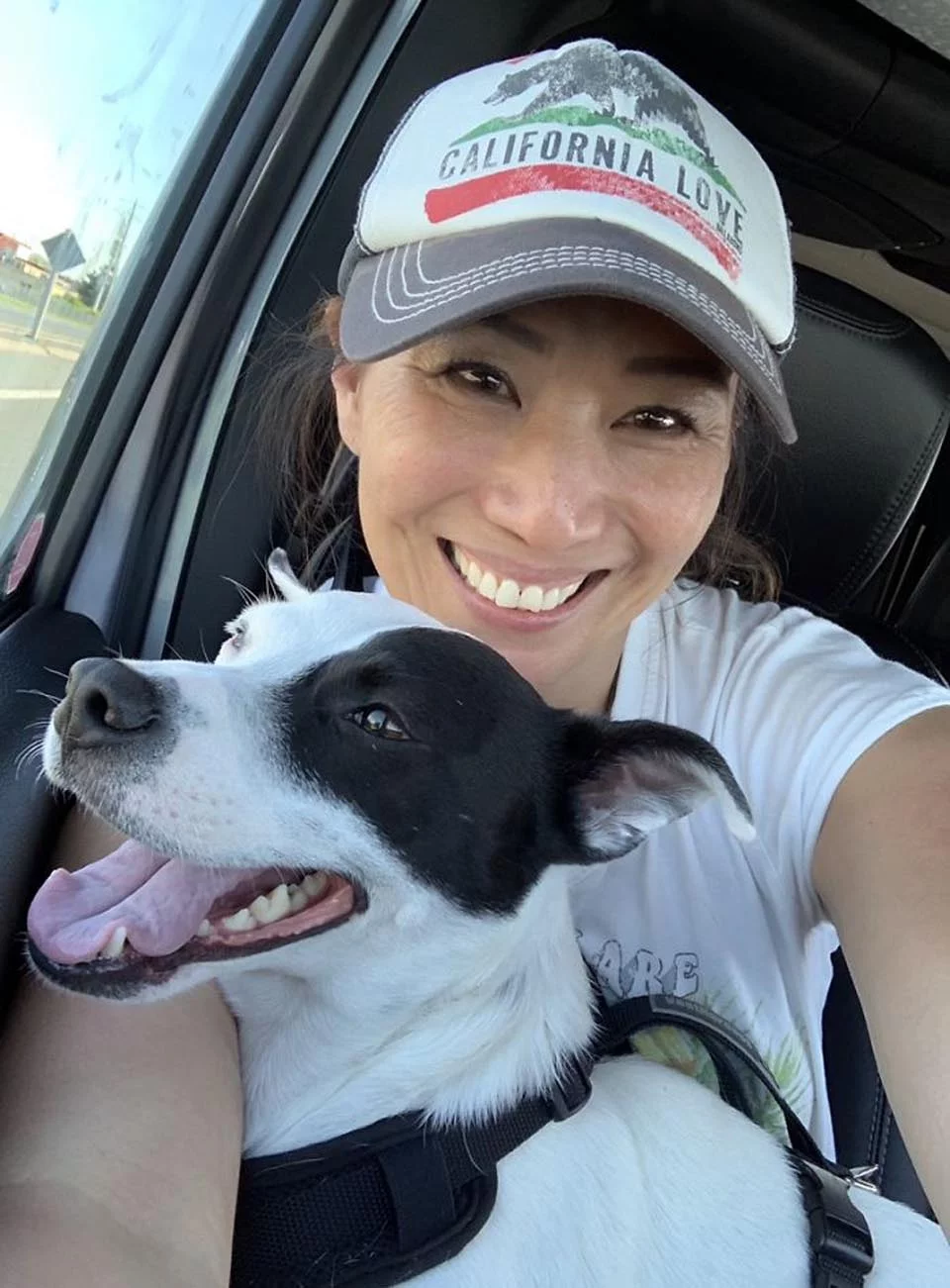 Mujer con miedo a los perros adopta a uno que le teme a las personas y se vuelven inseparables 4 Mujer y perro en el auto