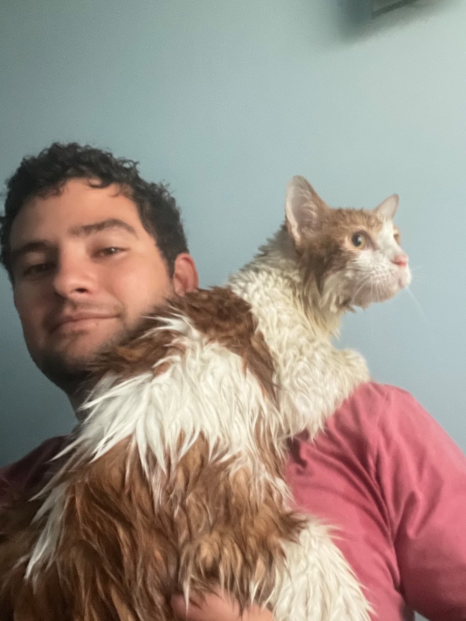 Hombre arriesga su vida para salvar a un pequeño gato de ahogarse en el huracán Ian 4 Pequeño gato rescatado y su salvador