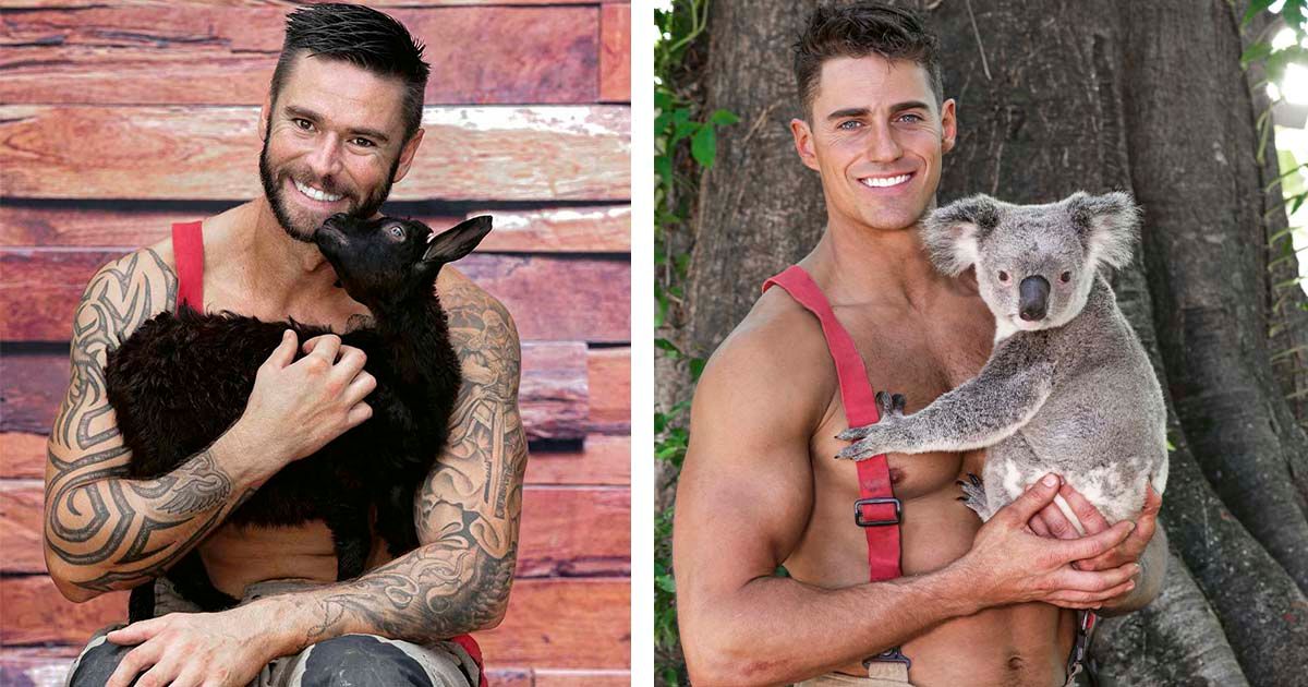 Bomberos australianos posando con animales para el calendario benéfico de 2023