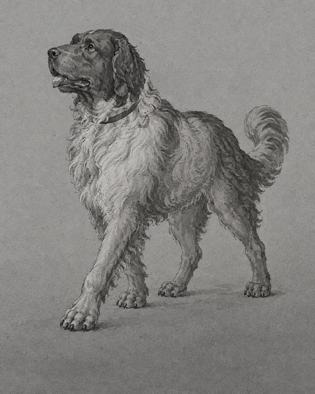 Seaman, el perro de Lewis y Clark: perdió su nombre durante décadas y su final solo lo cuenta una nota de 1814 6 Dibujo a tinta y aguada gris sobre papel tonal de un perro terranova de pelo largo y ondulado, en el estilo de un cuaderno de apuntes antiguo