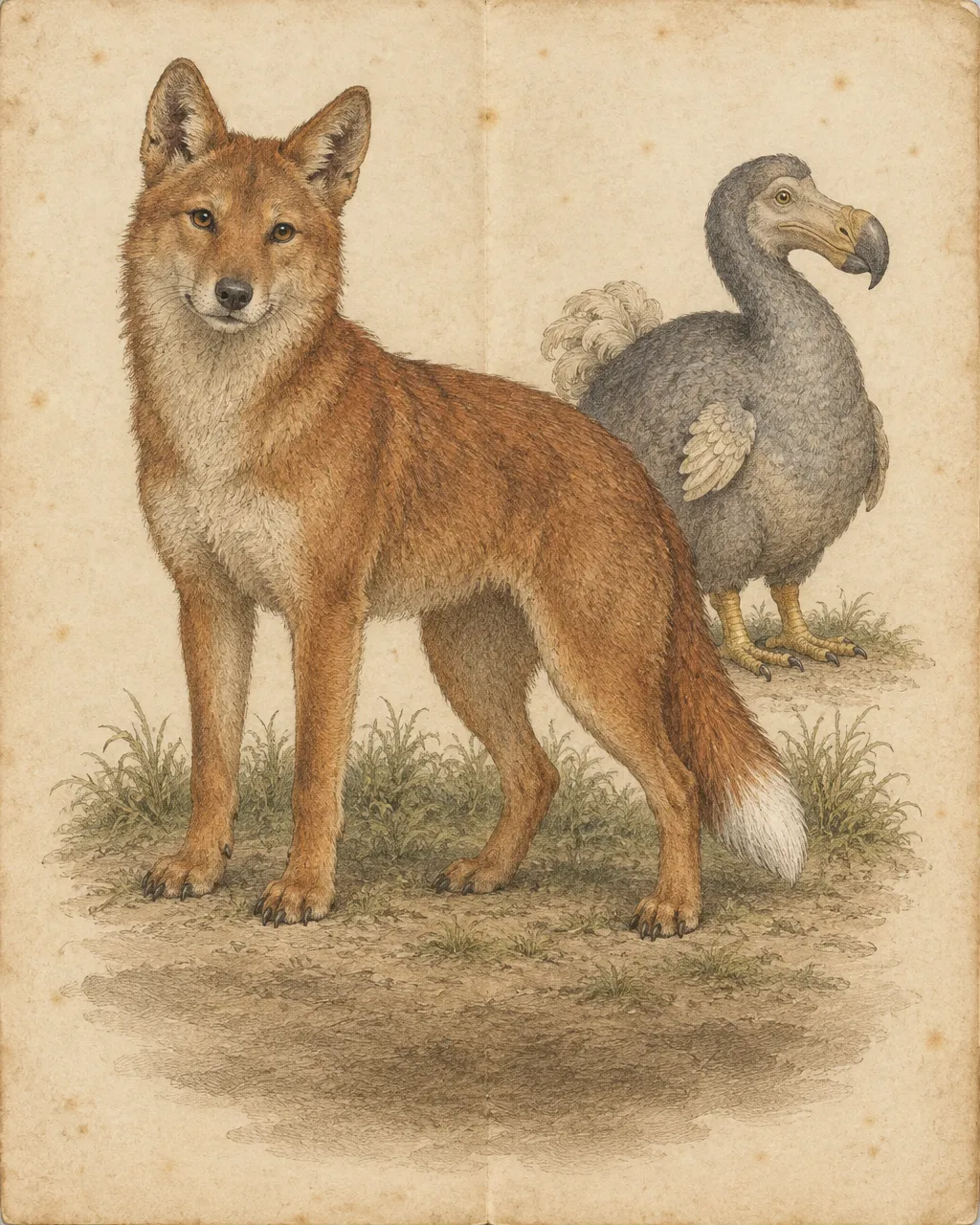 El zorro de las Malvinas no huía de los humanos, y Darwin escribió una profecía sobre él 4 Lámina naturalista al estilo de las décadas de 1830 y 1840, coloreada a mano con acuarelas desvaídas sobre papel envejecido